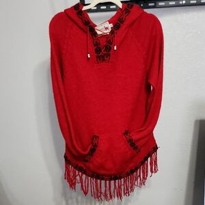 Hooded Alpaca Connection Handmade Sweater Poncho with Fringe